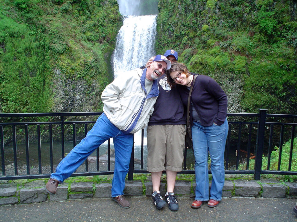 Horsing around at Multnomah Falls in April 2005